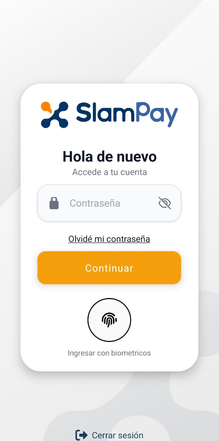 Pantalla de acceso de la aplicación SlamPay